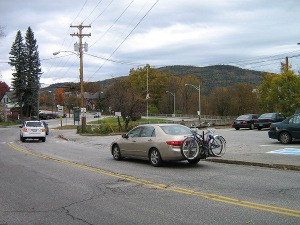 The Route 2 rotary outside the library.